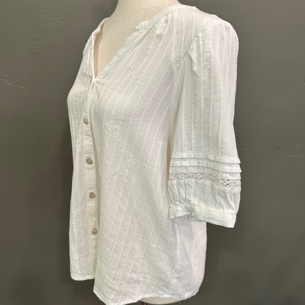 New Cottagecore Lace Top S/M White Dobby Stripe Lace Boho Feminine Beachy Fairy - Picture 5 of 12